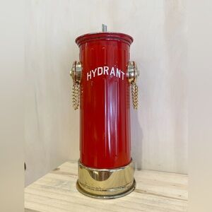 Vintage Red Tin Fire Hydrant Musical Liquor Bottle Decanter Mancave Decor